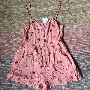 Urban Outfitters Pink Strawberry Print Romper